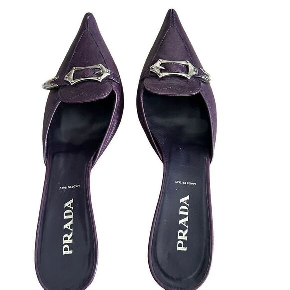 Prada Royal Purple Buckle Kitten Heel Mules - Picture 6 of 6